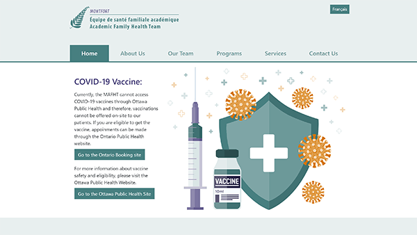 Screen capture of esfam.ca layout on desktop computer.